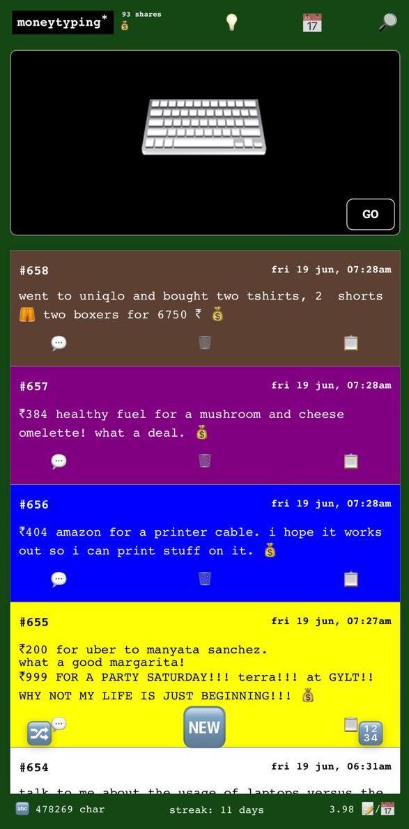moneytyping app screenshot